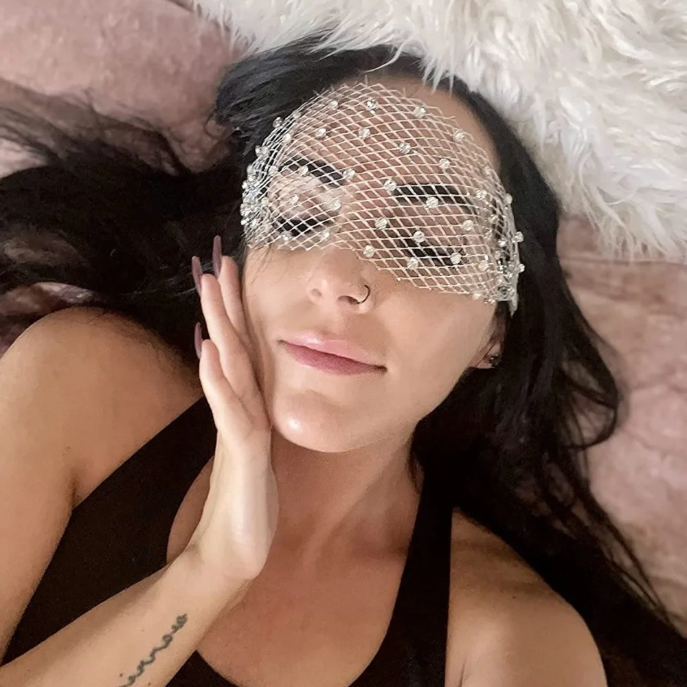 🆕 Crown Headpiece Eye Veil Rhinestone Face Fascinator
